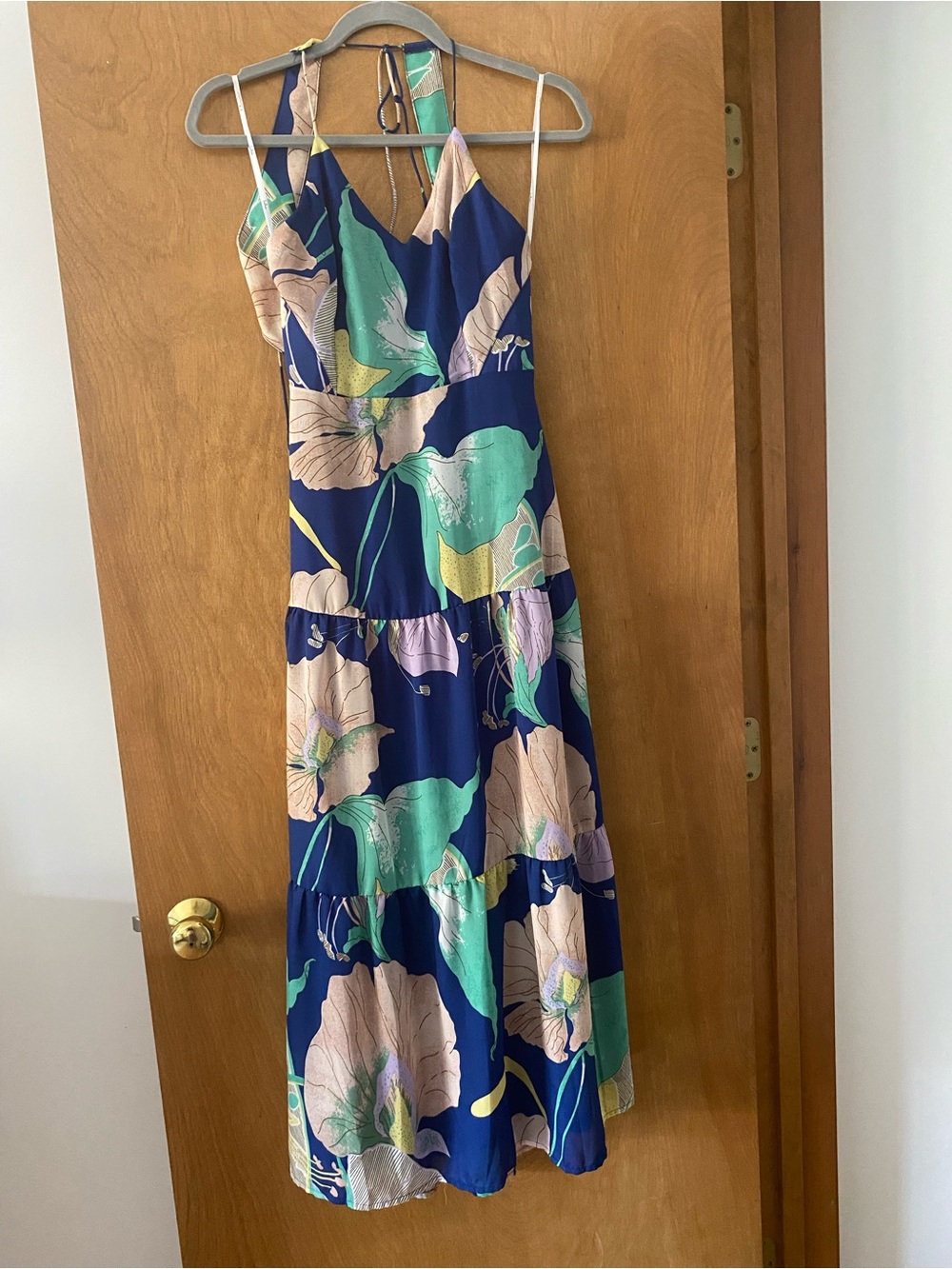 Lulu's Navy Floral Maxi Dress with Mint and Pale Pink Accents